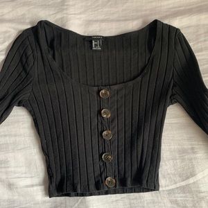 black cropped ribbed long sleeve